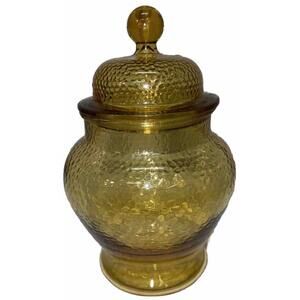 Vintage RARE Pebble Glass Apothecary Ginger Glass Jar Container 9” Yellow Amber